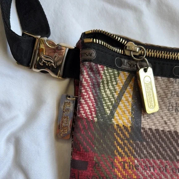L.A.M.B. For Lesportsac Plaid Foldover Clutch with Black Strap and Gold Hardware - Picture 6 of 6